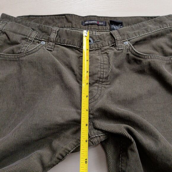 John Varvatos Bowery Corduroy Pants Mens 32x33 Button Fly Olive Green Brown EUC - Picture 7 of 11